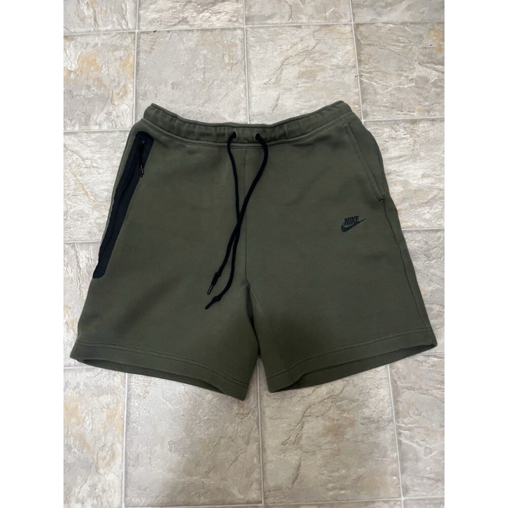 Nike Tech Fleece Shorts Men’s Large Olive Green Black Zip Pocket Drawstring